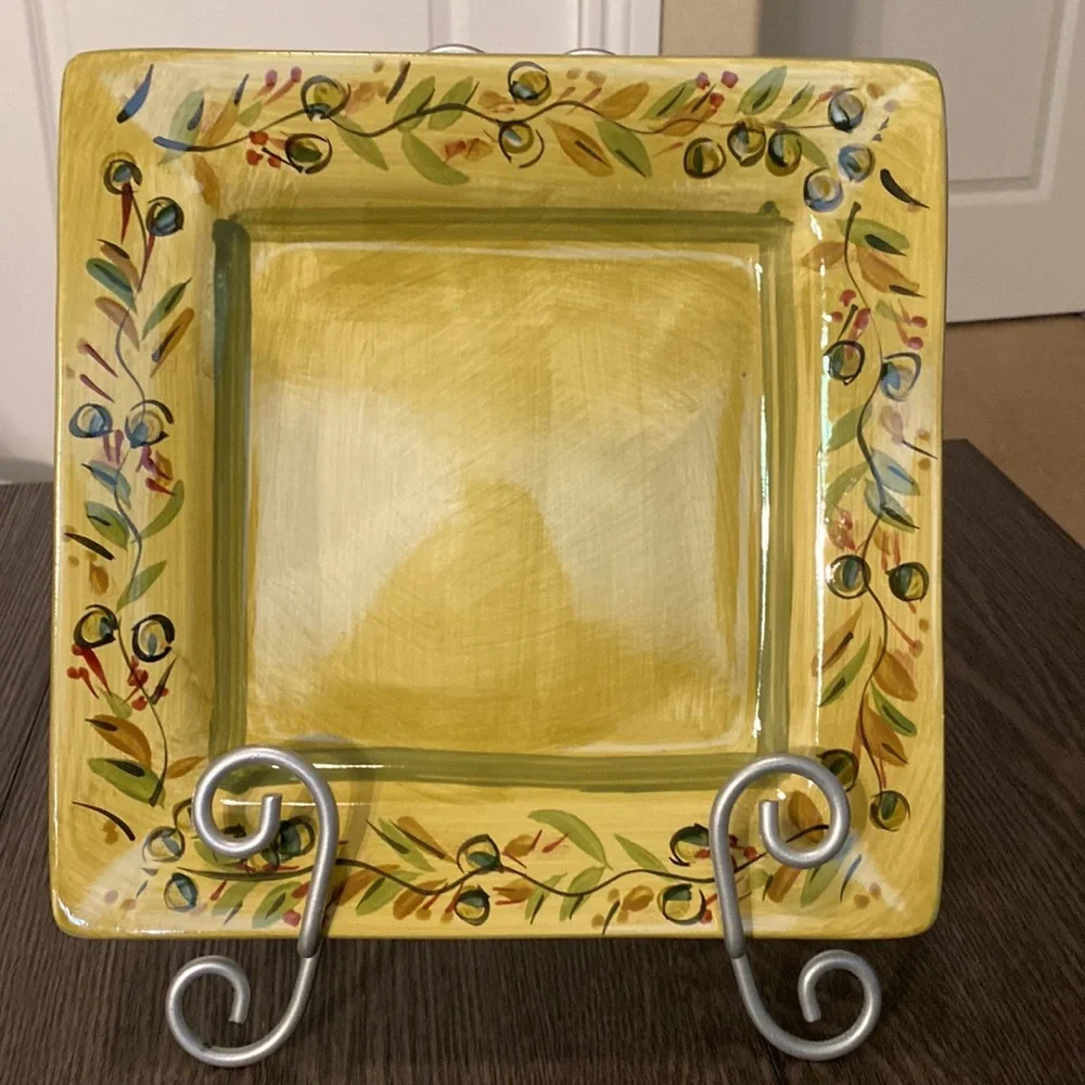 Pier1 Imports Olive serving plate. 11” x 11”. Green with olive design.